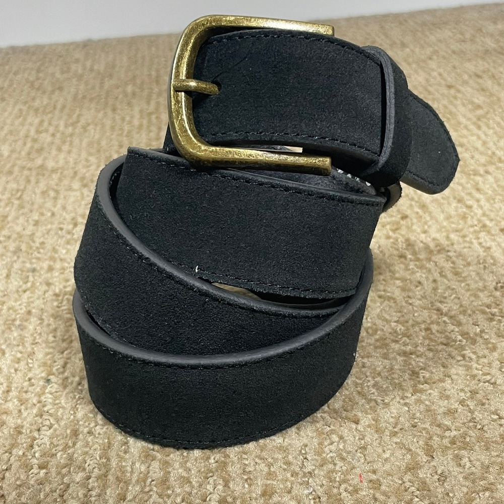 Lucky Brand Mens Belt 40 Black Suede Leather Antique Brass Buckle GK1005 Rugged